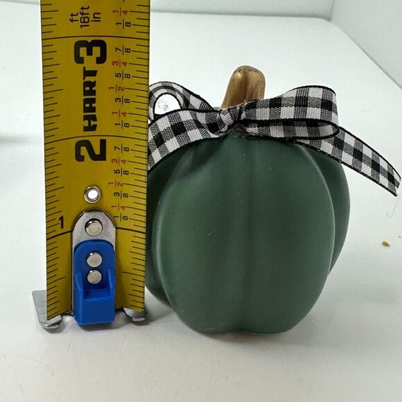 Farmhouse Pumpkin Trio White Gray Green Buffalo Check Ribbon Fall Decor Set - Picture 8 of 10